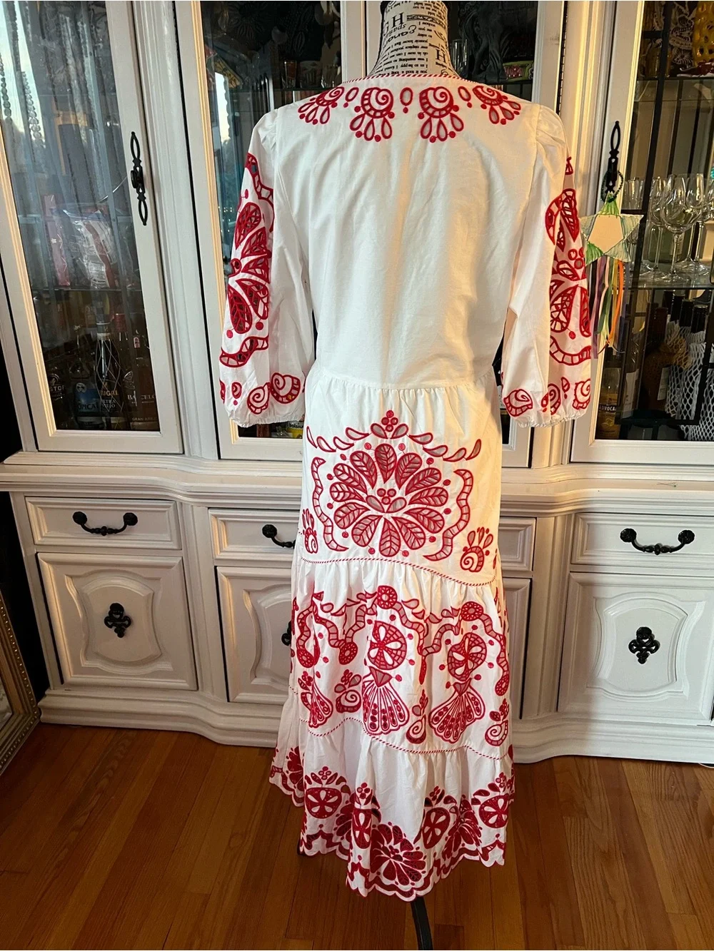 FARM Rio White Richelieu Red Embroidery Maxi Dress M - Picture 7 of 16